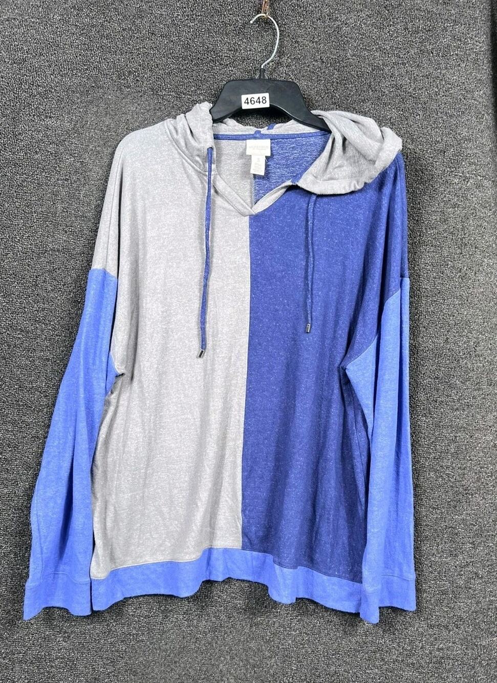 Weekends By Chico's Color block Hooded Sweater Womens Size 3 US XL Gray Blue